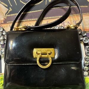Salvatore Ferragamo Black Shoulder Bag with Gold Hardware